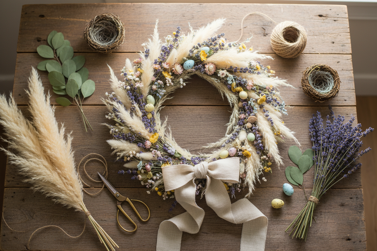 Trockenblumen Osterkränze basteln